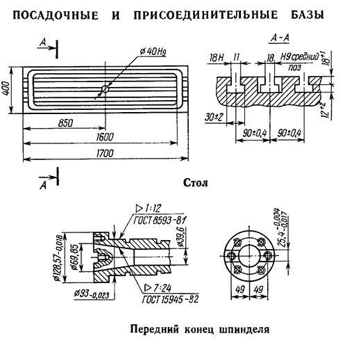 Посадочные і присоединительные розміри консольно-фрезерного верстата 6Т13Ф3